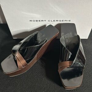 Robert Clergerie black patent leather platform sandals